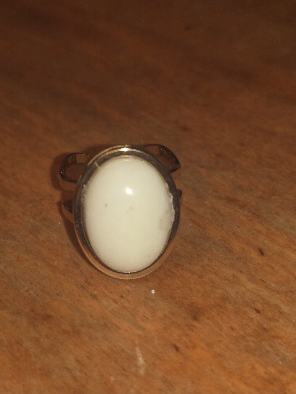 Egg Shell Colored Gemstone In Gold Tone Adjustable Ring Frame